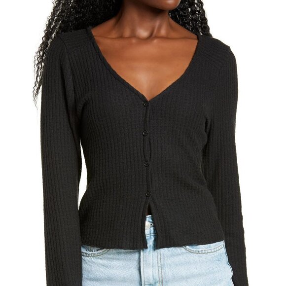 Socialite Skivvy cardigan sweater ribbed thermal black new XL X-Large - Picture 1 of 5